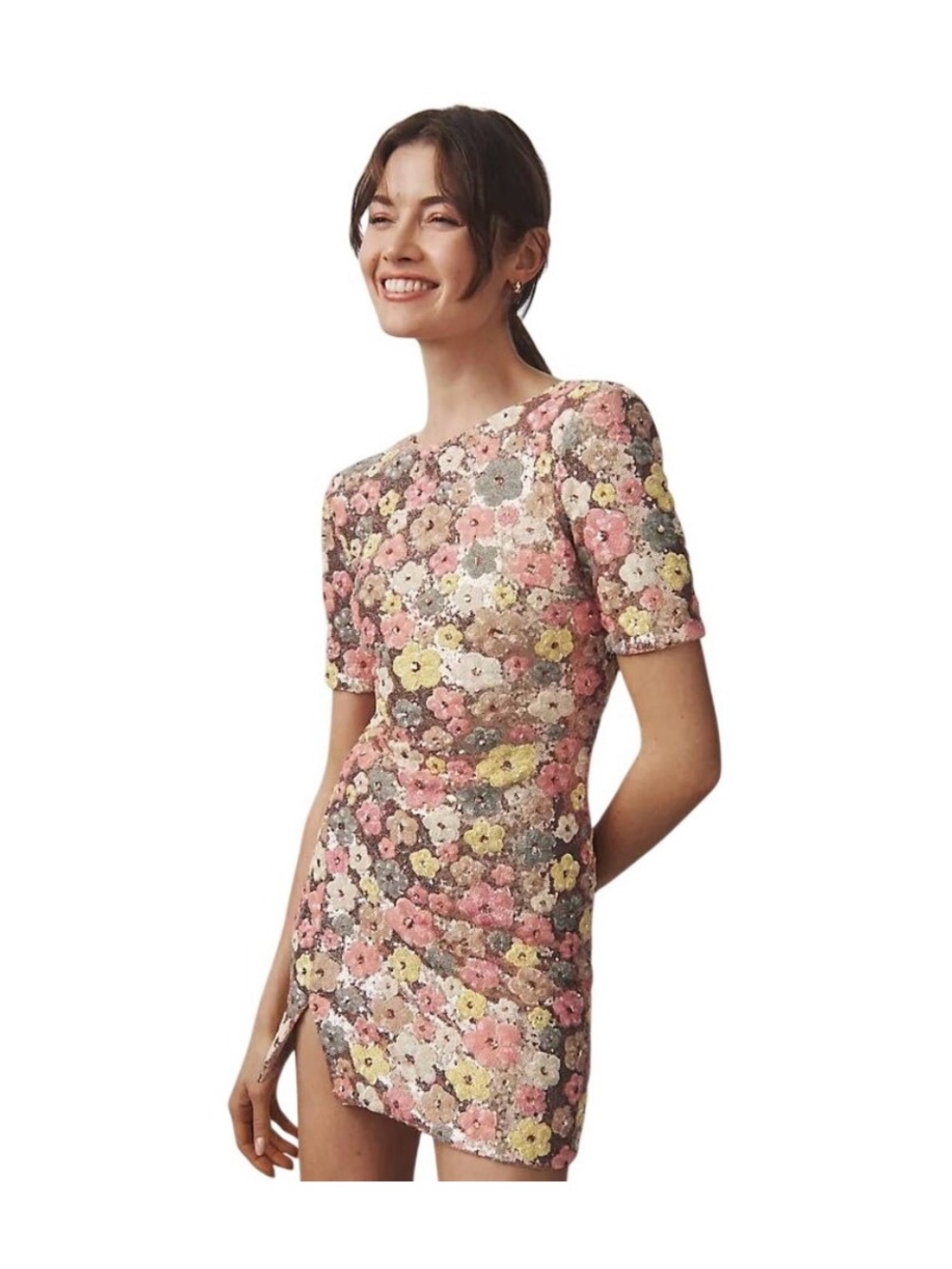 DRESS‎ THE POPULATION Maddox Floral Sequin Mini Dress Pink XS